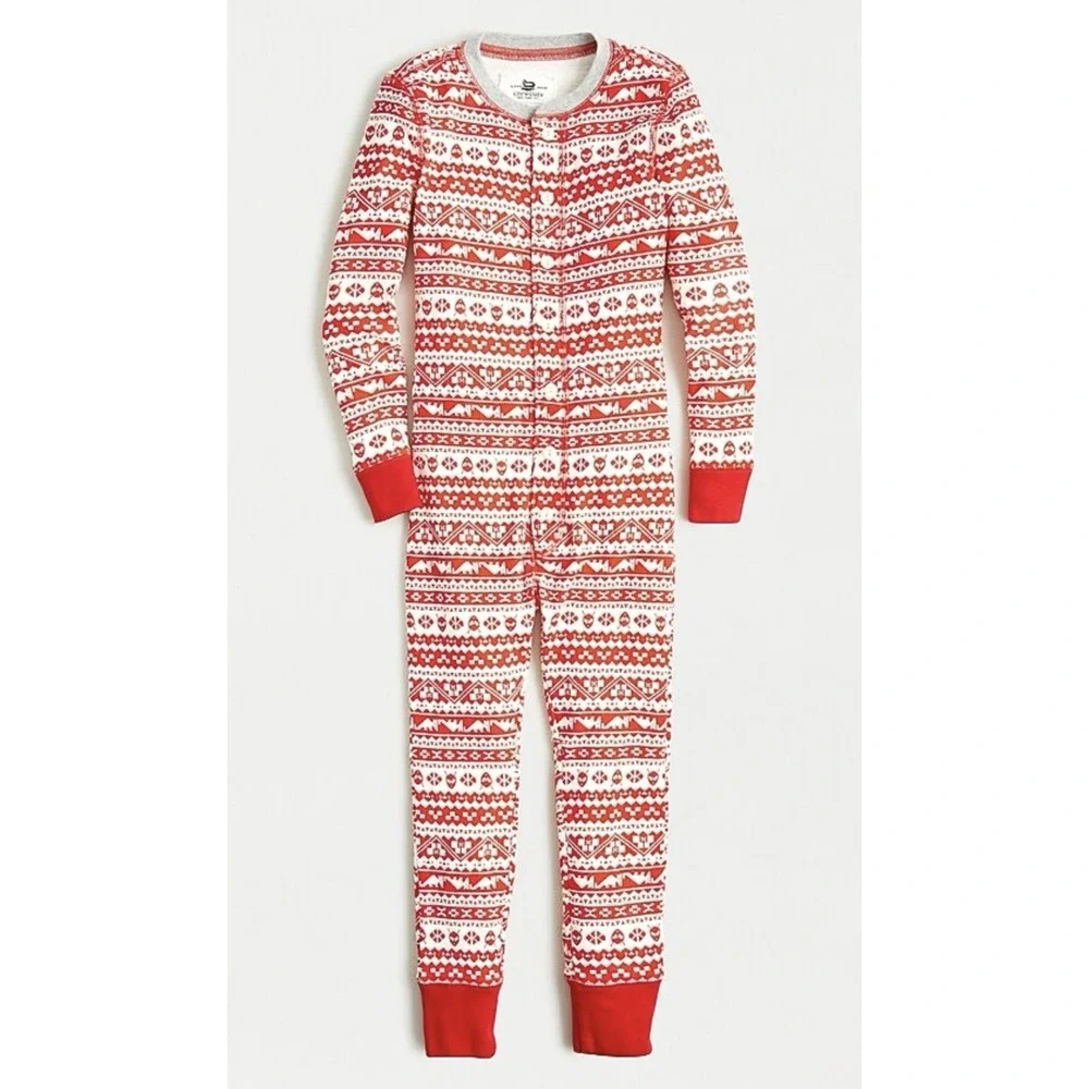 Crewcuts Fair Isle Flannel One Piece Pajamas Kids Sz 8 Holiday Long Johns Candy